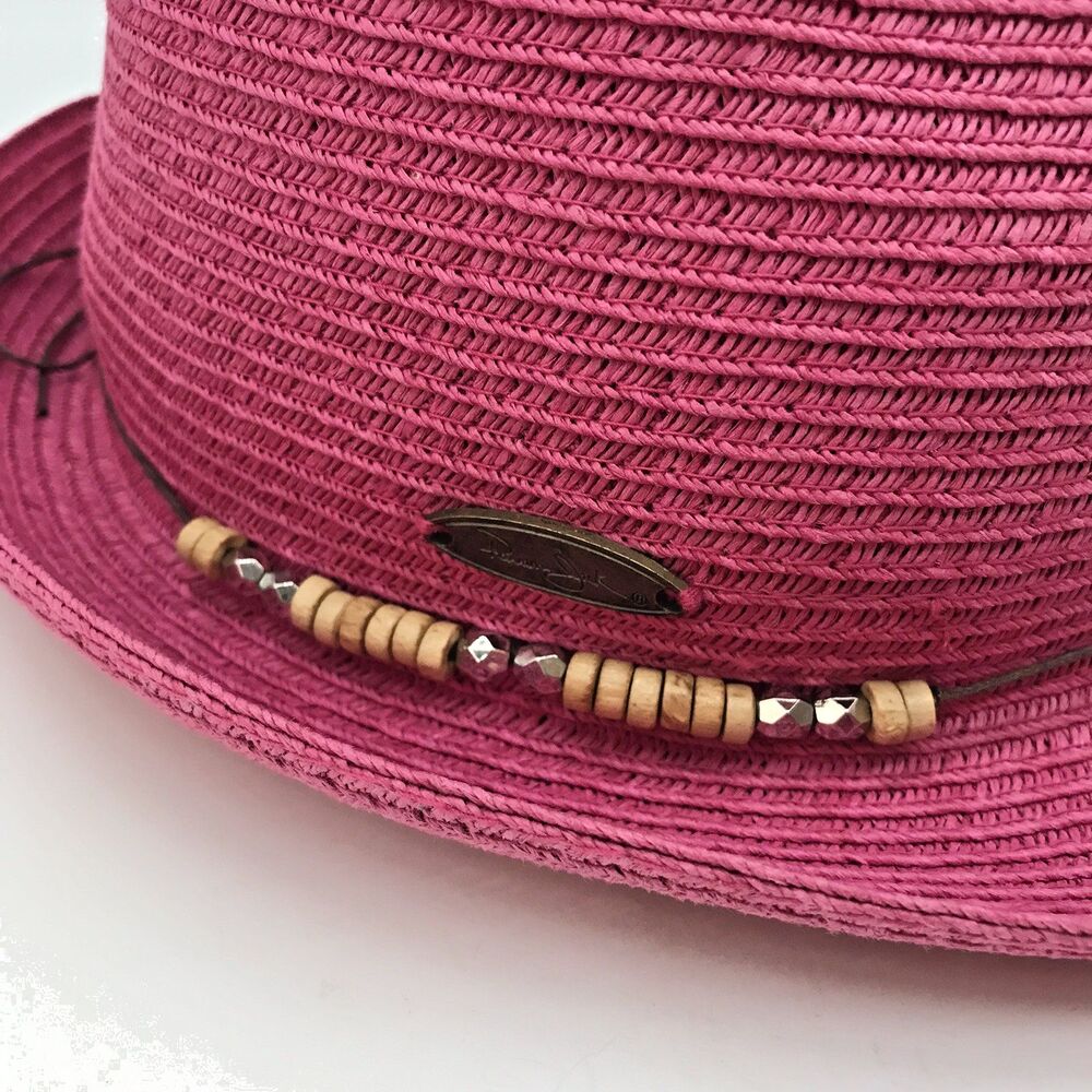 Panama Jack Short Brim Straw Fedora Women's OSFM Band Trilby Cuban Summer Beach - Picture 6 of 10